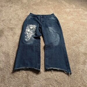DISTRESSED SCREEN PRINT STRAIGHT LEG DENIM